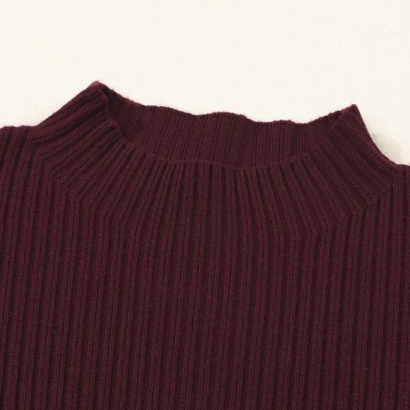 Burgundy Casual  Elegant Style Women's Loose Knit sweater Top - Picture 6 of 9